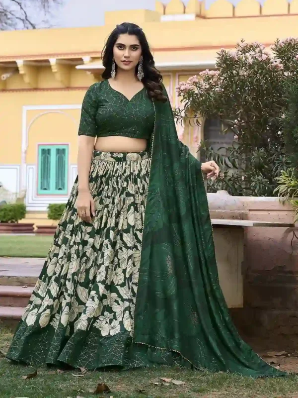 Printed Foil Print Semi-Stitched Lehenga