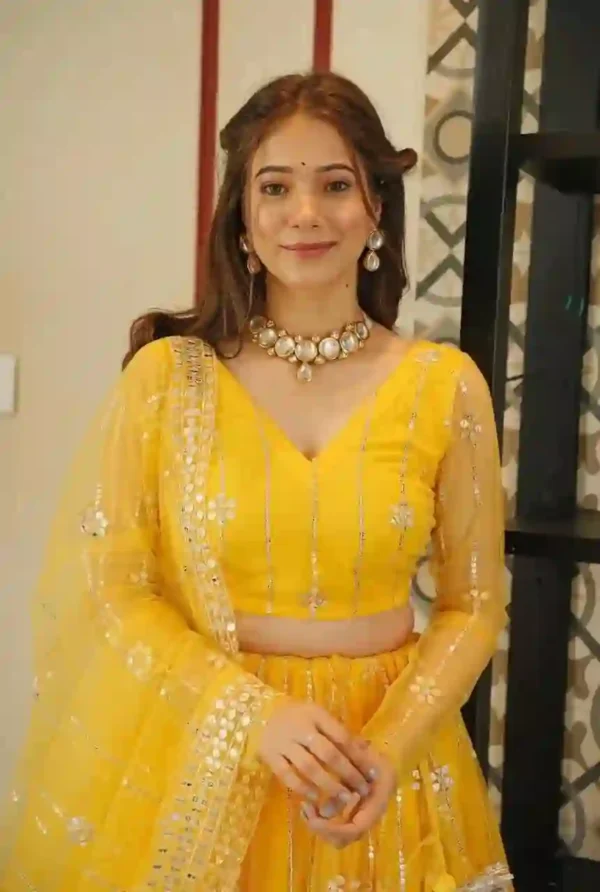 YELLOW NET LEHENGA CHOLI SET - Image 2