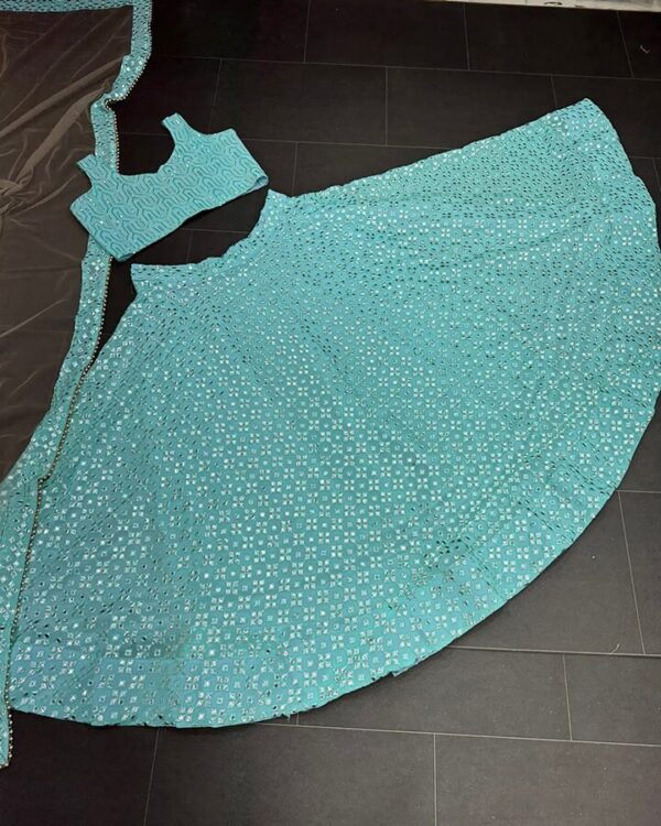 sky blue On Demanding  party wear Lehngha Choli with dupatta - Image 5