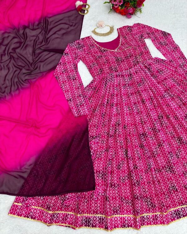 pink  havy  Faux Georgette Digital print with Tassels  Suit with dupatta - Image 12