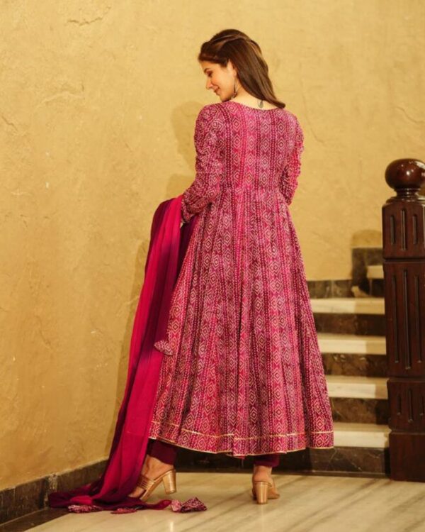 pink  havy  Faux Georgette Digital print with Tassels  Suit with dupatta - Image 5