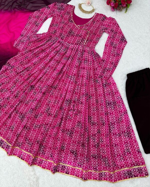 pink  havy  Faux Georgette Digital print with Tassels  Suit with dupatta - Image 9