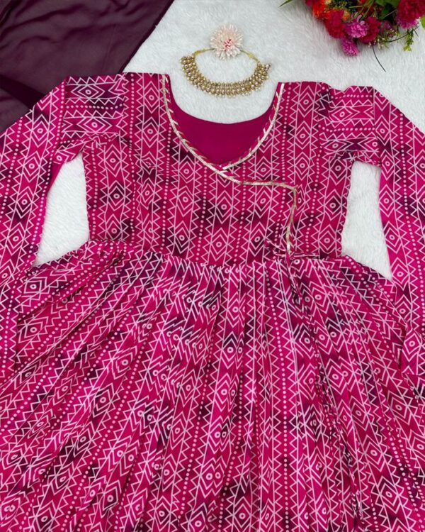 pink  havy  Faux Georgette Digital print with Tassels  Suit with dupatta - Image 10