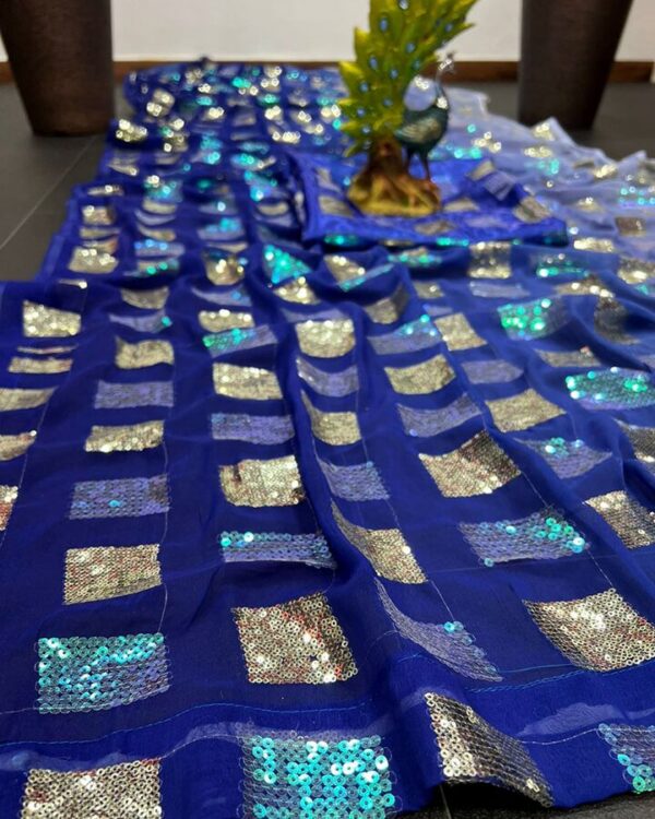 Beautiful Party Wear Shaded Saree on premium Faux Georgette With Sequnce Work - Image 4
