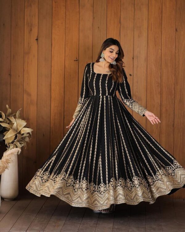 beautiful Black  Designer Gown on Faux Georgette febric Sequence Thread work  with Inner