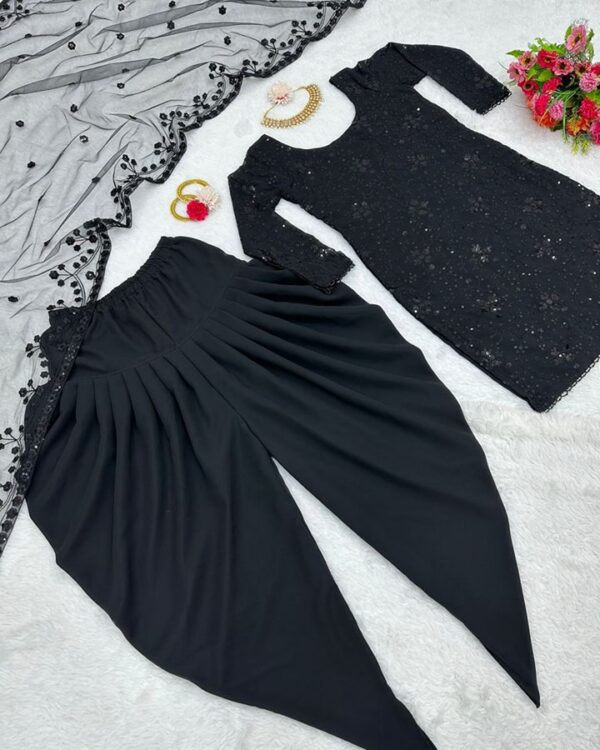 Kurti Foux Gorgette Sequnce with Dhoti and Dupata - Image 4