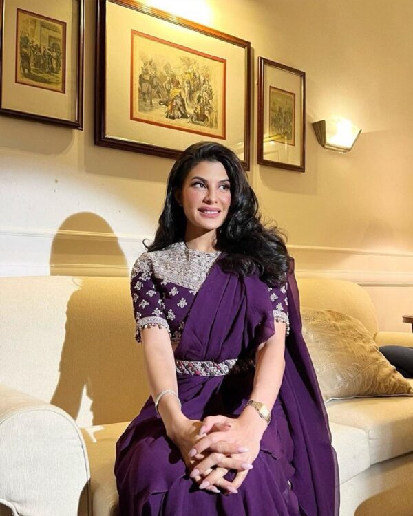 BEAUTIFUL FAUX GEORGETTE RUFFLE  SAREE WITH MOTI WORK BLOUSE - Image 2