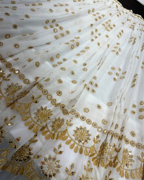 Pearl White   Banglory silk  Sequined Net Party Wear Lehenga Choli - Image 5