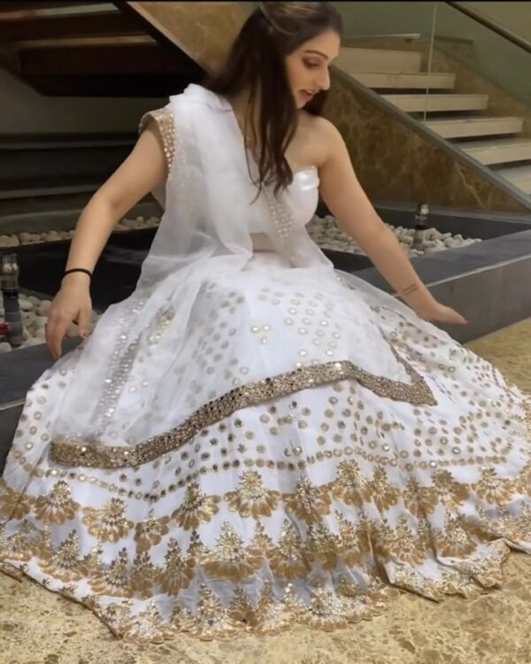 Pearl White   Banglory silk  Sequined Net Party Wear Lehenga Choli - Image 9
