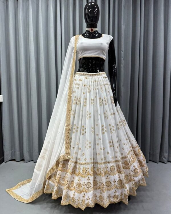 Pearl White   Banglory silk  Sequined Net Party Wear Lehenga Choli - Image 10