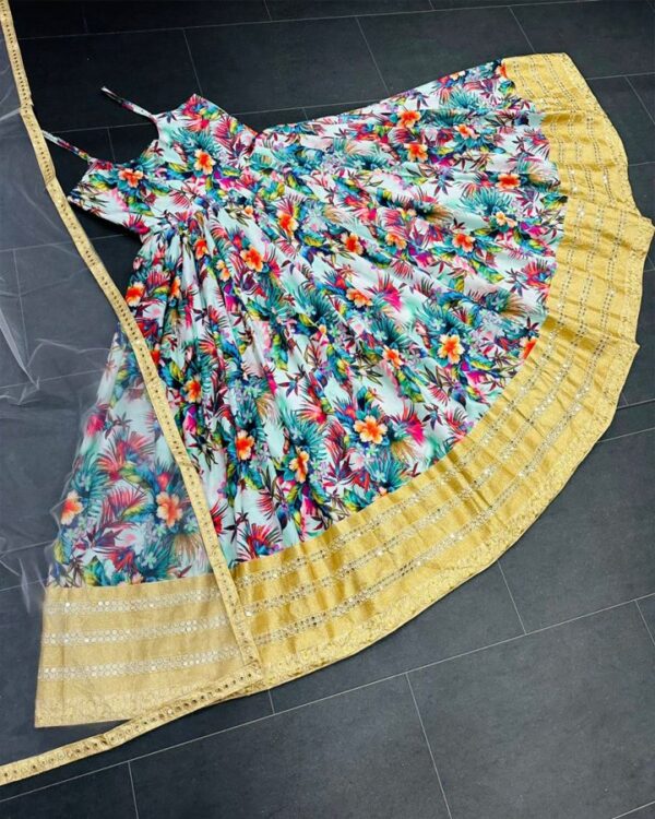 havy American Crep febric with inner and Digital flower Print with Thred and Sequnce work dupatta - Image 4