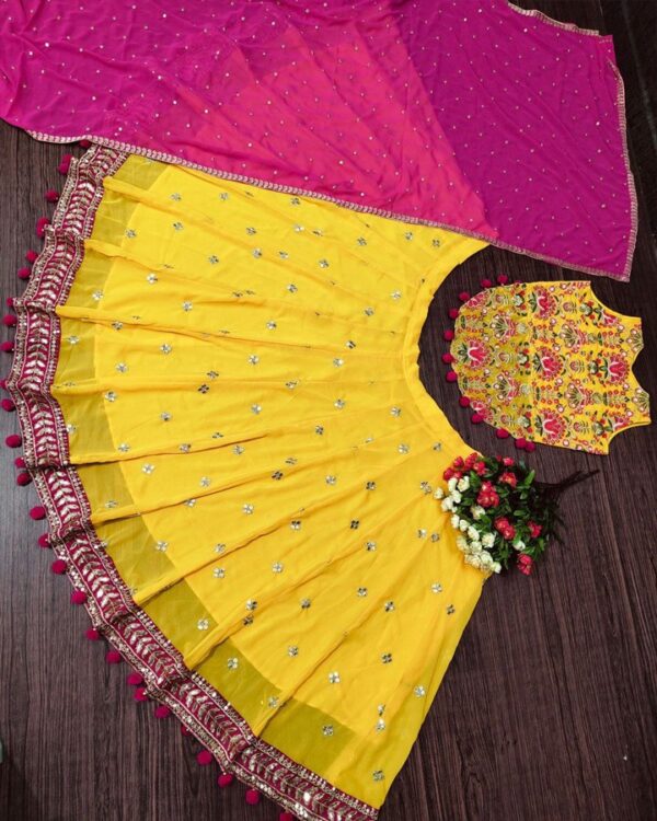 yellow and pink haldi special LEHENGA choli WITH WORK DUPATTA - Image 5