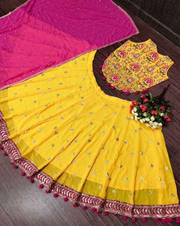 yellow and pink haldi special LEHENGA choli WITH WORK DUPATTA - Image 7