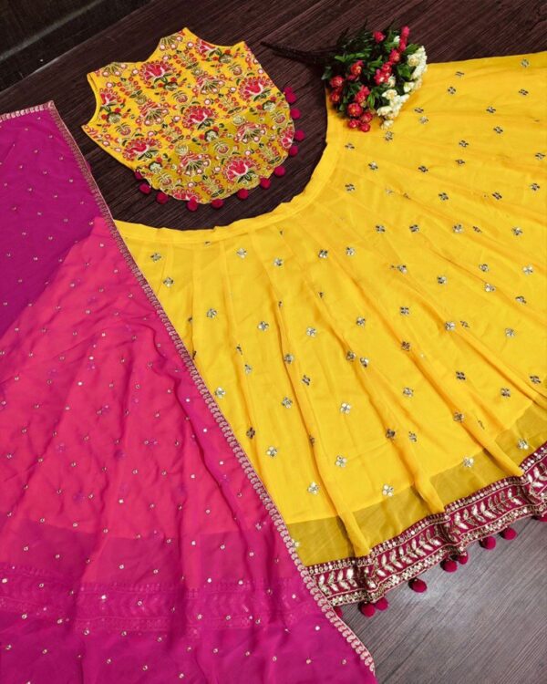 yellow and pink haldi special LEHENGA choli WITH WORK DUPATTA - Image 8