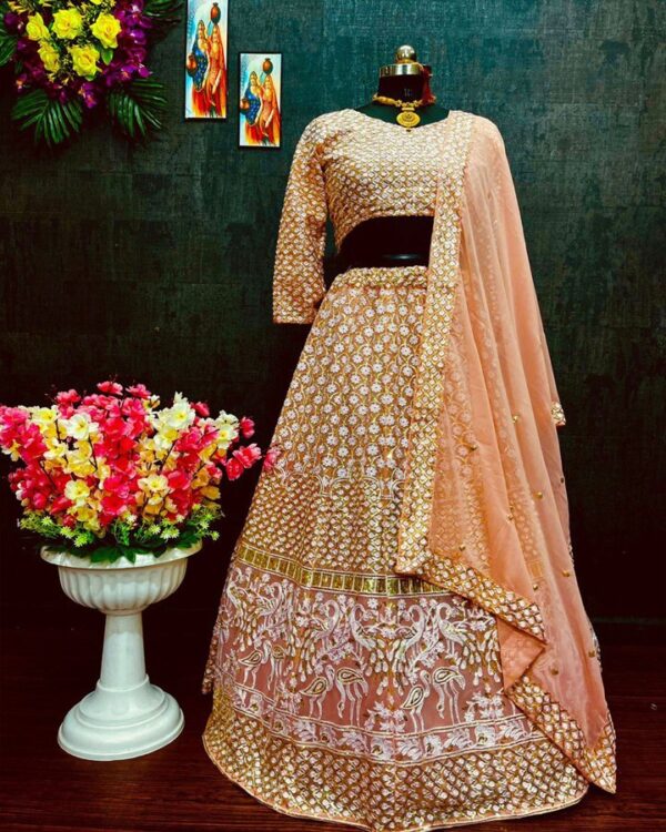 Elegant Pink heavy  Georgette designer  Party Wear Lehenga with  CHINE SEQUNCE WORK WITH LESS BODER dupatta - Image 6