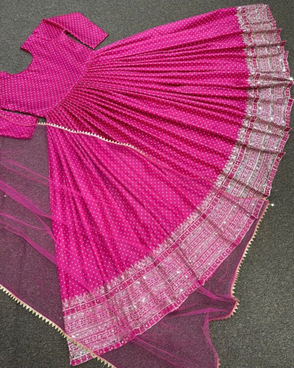 hot pink  HEAVY BUTTER SILK  MIRROR HAND WORK  PARTY WEAR  GOWN WITH DUPATTA - Image 8