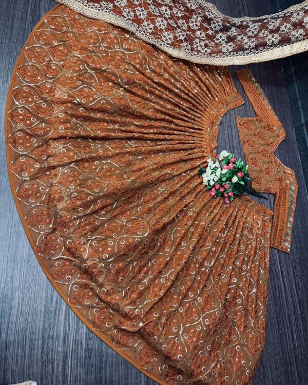 dark maroon HEAVY GEORGETTE  CHINE SEQUNCE WORK WITH WORK SLEEVES  Lehenga Choli WITH HEAVY DUPATTA - Image 4