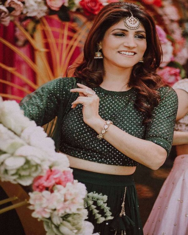green FUAX GEORGETTE  EMBROIDERED SEQUNCE WORK WITH WORK SLEEVES  Lehenga Choli  WITH HEAVY DUPATTA