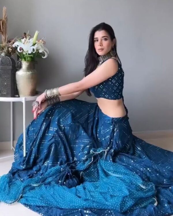 Navy Blue Sequined Georgette Party Wear Lehenga Choli with Rivet Moti with Moti lace broder dupatta - Image 2