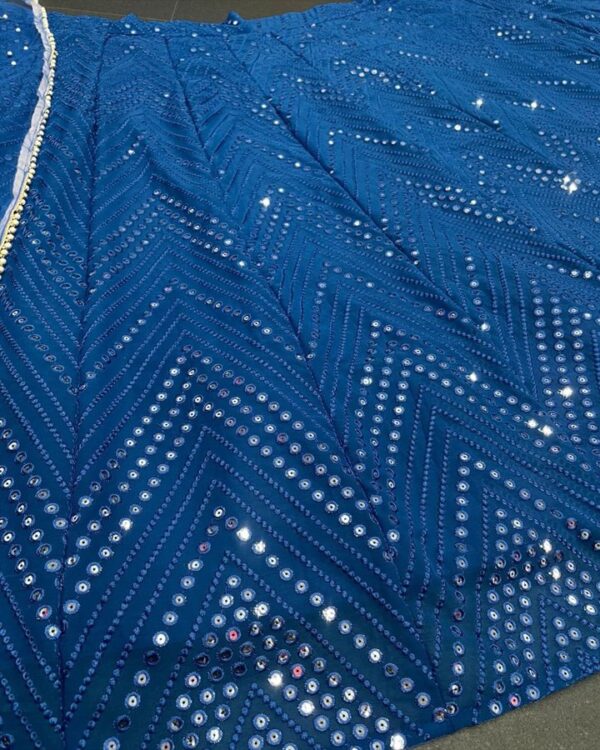 Navy Blue Sequined Georgette Party Wear Lehenga Choli with Rivet Moti with Moti lace broder dupatta - Image 3