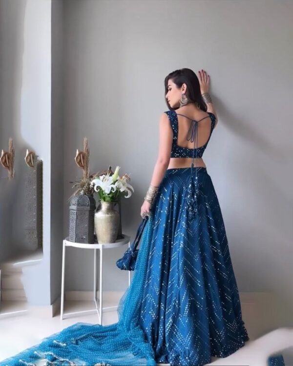 Navy Blue Sequined Georgette Party Wear Lehenga Choli with Rivet Moti with Moti lace broder dupatta - Image 4