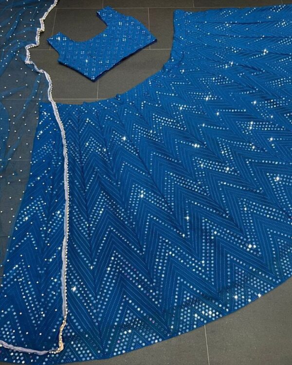 Navy Blue Sequined Georgette Party Wear Lehenga Choli with Rivet Moti with Moti lace broder dupatta - Image 7