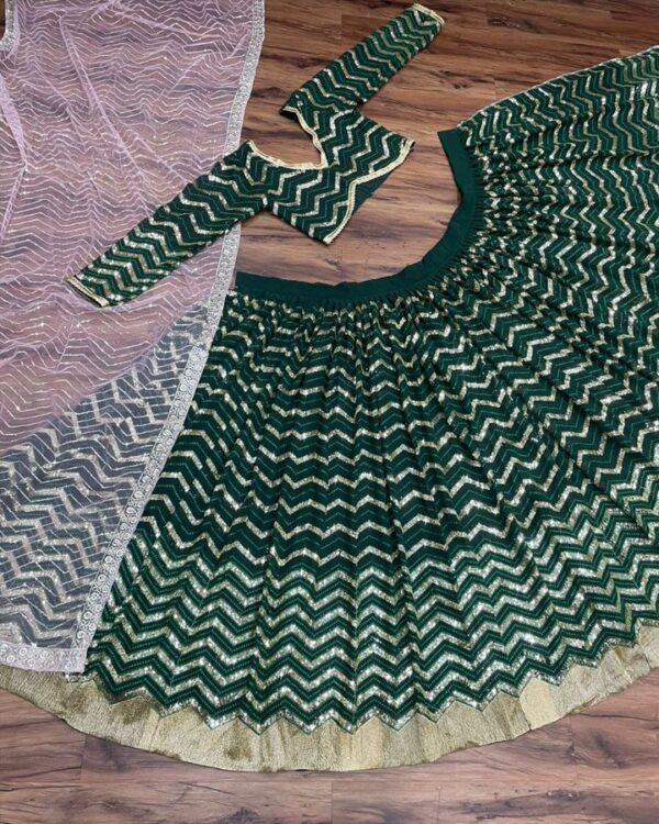 green Wedding lehenga choli with baby pink colore dupatta - Image 7