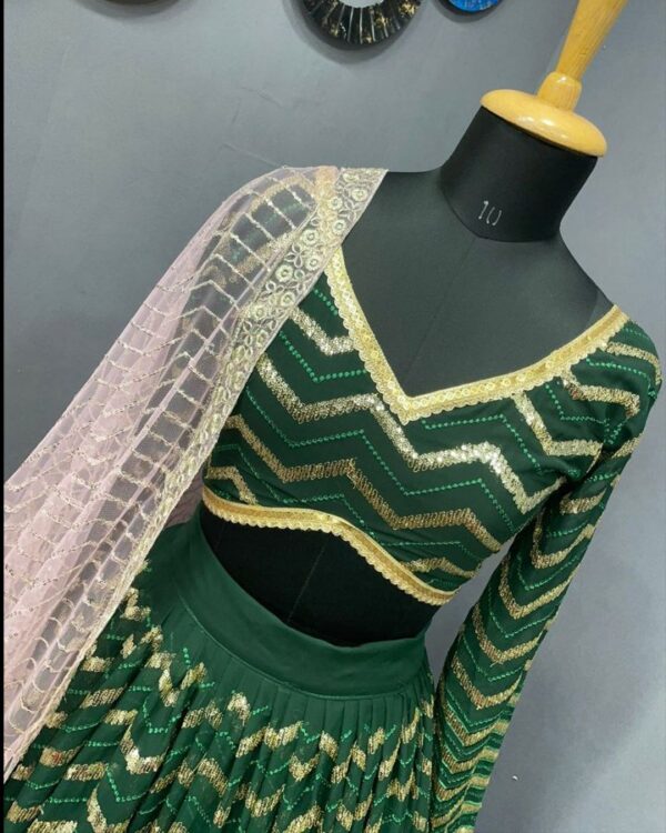 green Wedding lehenga choli with baby pink colore dupatta - Image 10