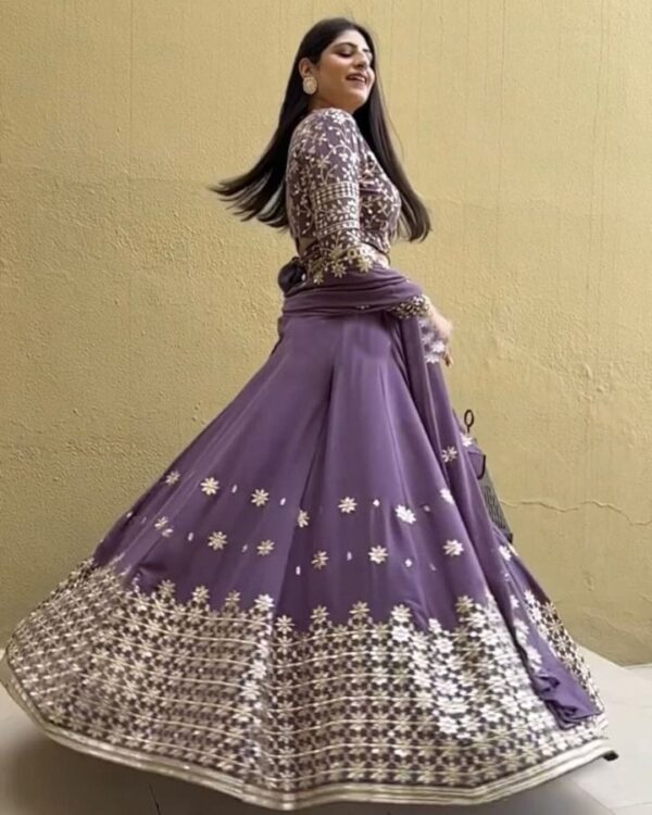 purpul Gorgette embroidery Sequnce   broder disko night  Lehengha  choli with Dupata - Image 3