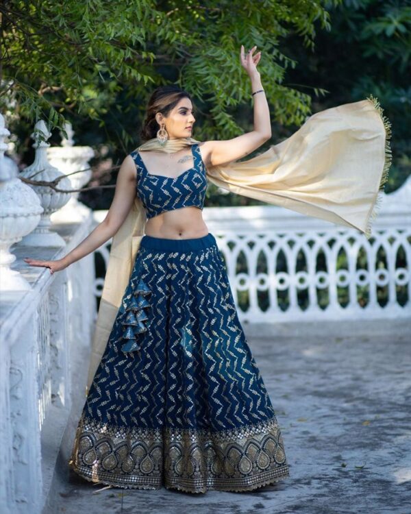 blue Navratri special  Lehengha choli with   Zarna silk  two side lace broder  Dupata
