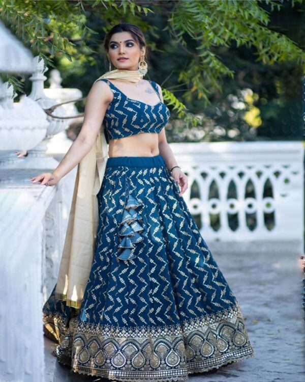 blue Navratri special  Lehengha choli with   Zarna silk  two side lace broder  Dupata - Image 3