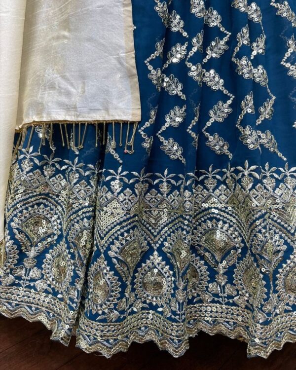 blue Navratri special  Lehengha choli with   Zarna silk  two side lace broder  Dupata - Image 4