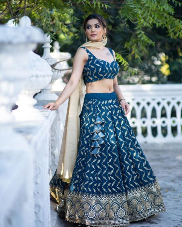 blue Navratri special  Lehengha choli with   Zarna silk  two side lace broder  Dupata - Image 7