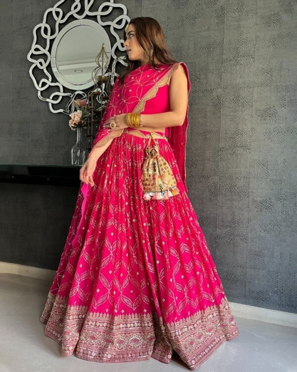 hot pink    Gorgette  Lehengha choli with digital Dupata - Image 8
