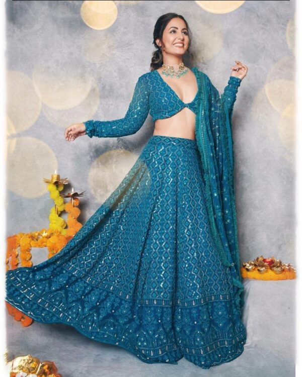 Stunning Teal Blue  Chinestich sequins embroidered Georgette Party Wear Lehenga Choli  with Dupata