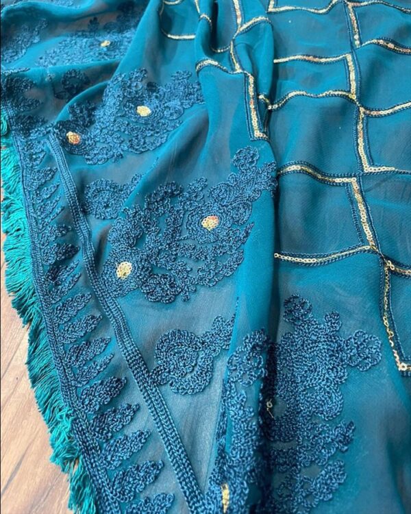 Stunning Teal Blue  Chinestich sequins embroidered Georgette Party Wear Lehenga Choli  with Dupata - Image 6
