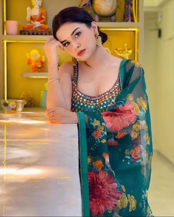 classy green  Organza beautiful flower printed Lehengha Choli  with Dupata - Image 4