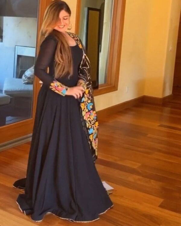 Black Sequins   Gorgette  simple GOWN with hevy   embroidery work dupatta - Image 7