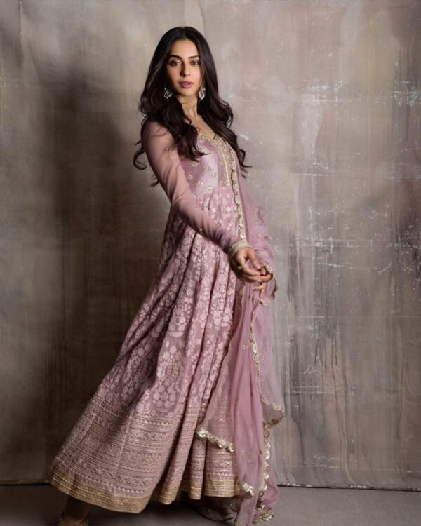 Light Pink  chinestich on Sequnce four side lace broder gown with dupatta