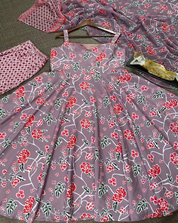 Intricate Peach CREAPE WITH PRINT  FULLSTITCHED  EXCLUSIVE  gown with printed GEORGETTE dupatta - Image 4