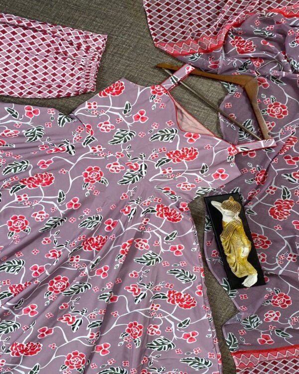 Intricate Peach CREAPE WITH PRINT  FULLSTITCHED  EXCLUSIVE  gown with printed GEORGETTE dupatta - Image 6