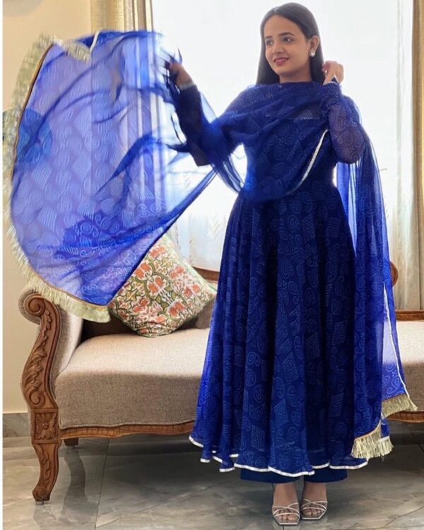 blue HAVY FAUX GEORGETTE printed kurti with dupatta - Image 3