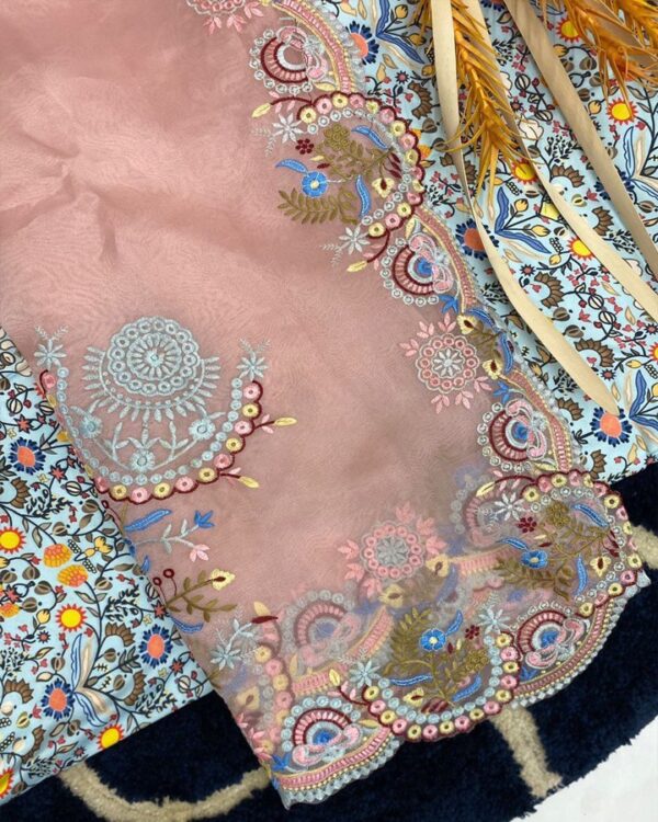 DESIGNER UNIQUE DESIGN MULTI THREADS EMBROIDERED WORK SAREE - Image 4