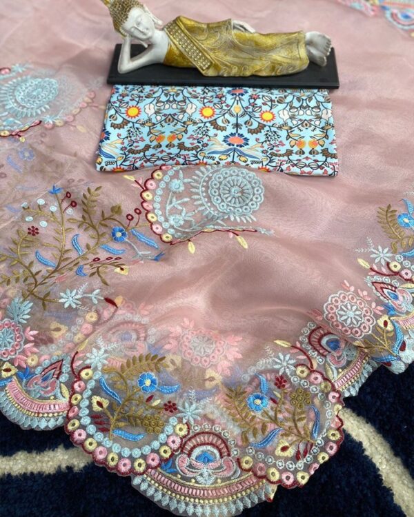 DESIGNER UNIQUE DESIGN MULTI THREADS EMBROIDERED WORK SAREE - Image 5