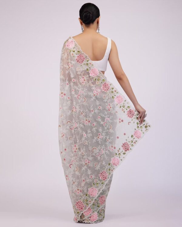 DESIGNER WEAR SEQUANCE EMBROIDERED WORK SAREE WITH BLOUSE - Image 3