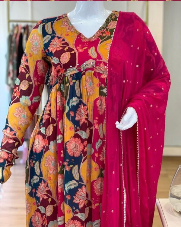 multi colour beautiful Designer Suit On havy Faux Georgette febric with inner and Digital print and Hand work and Pent - Image 6