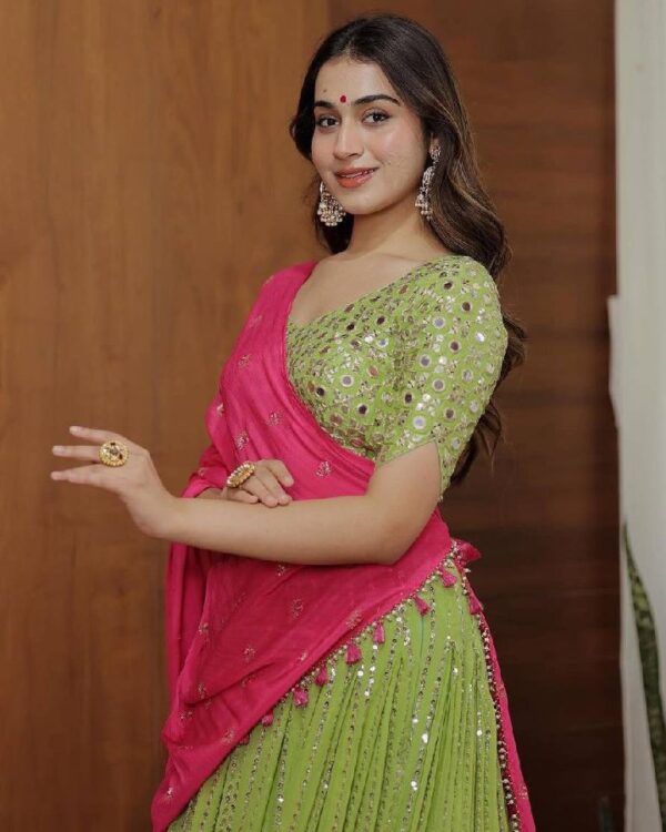 Exquisite Heavy Faux Georgette Embroidered Lehenga Choli Set With Pink Dupatta - Image 3