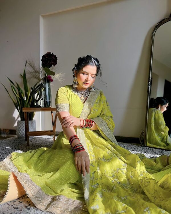 Designer Green Lehenga Choli with Sequins and Heavy Dupatta – Ideal for Celebrations and Weddings - Image 3