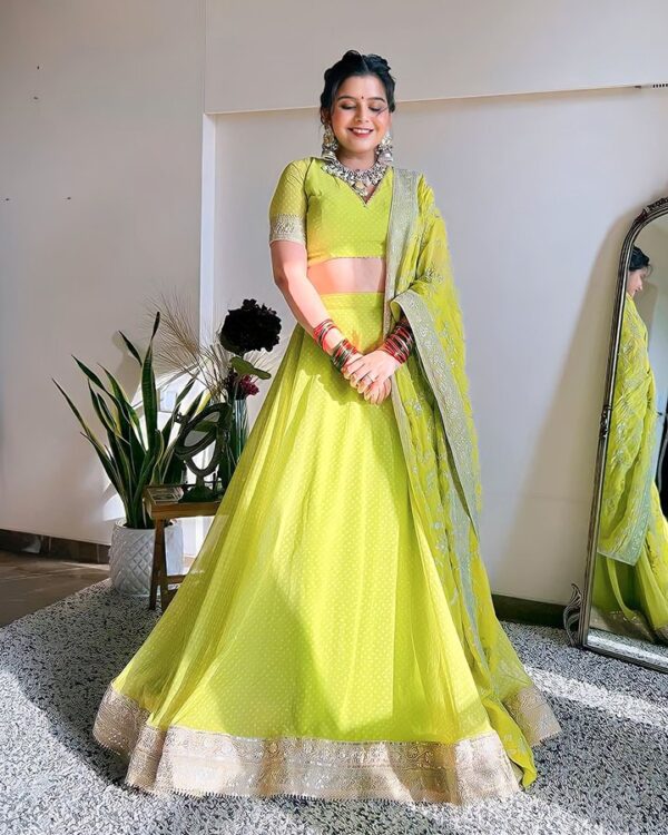Designer Green Lehenga Choli with Sequins and Heavy Dupatta – Ideal for Celebrations and Weddings
