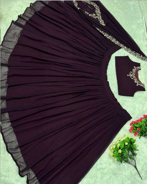 Beautiful Wine Party Wear heavy Embroidery With Moti Hand Work Lehenga Choli - Image 4